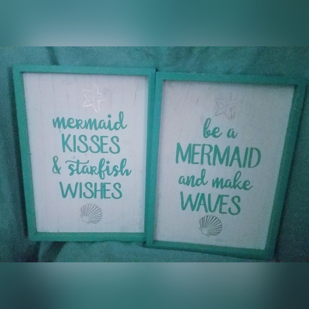 2 Vintage Look Wooden Nautical Themed Mermaid Signs